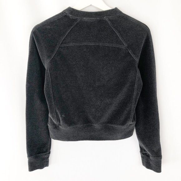Lululemon Every Moment Crew Heathered Black Velvet Velour Cropped Sweatshirt - Picture 7 of 10